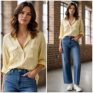 The Avenue Vintage 100% Silk Blouse 22/24 Yellow Oversized Button Down